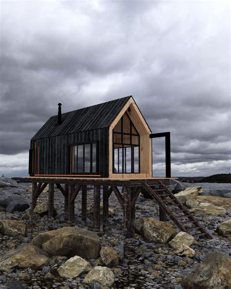 modern cabin on stilts